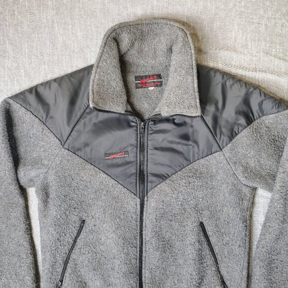 VINTAGE Simms Jackson Hole Fleece Bomber Jacket Black Gray Aviator 80s USA - Picture 2 of 11